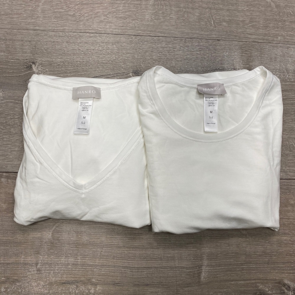 Hanro T-Shirt Lot Mens M White Natural Function V-Neck Crew Neck 2pk Portugal